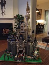 illuminated Disney castle, Disney Train and stations and Rapunzals Tower Lego 71040, 71044 