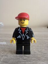 Leather jacket with zippers , black legs , red cap Lego 6426